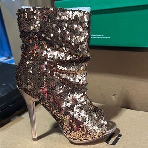 Sequin Stiletto Ankle Boots - Brown